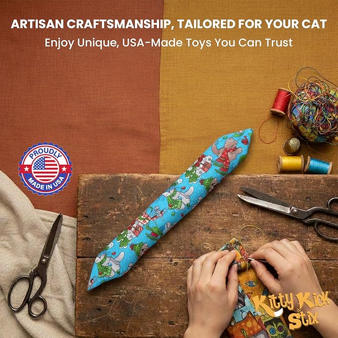 Catnip Kicker Toys – 15" Set of 2, Durable Cat & Kitten Kick Sticks, 100% Fresh Catnip. Made in USA. Encourages Exercise & Play for Cats of All Breeds. Interactive Catnip Toy (Holiday Cats)