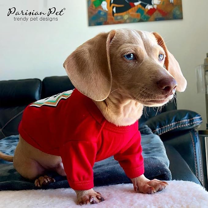 Parisian Pet Dog Shirt - Embroidered “I Put Ketchup on My Treats“ - 100% Cotton and Polyester Dog Clothes - Sleeved, Lightweight Costume for Dogs - Red Dog Shirts for Large Dogs - Pet Costumes - L