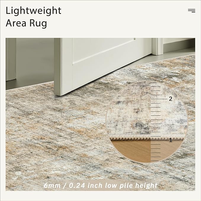 Soalmost Abstract Rug 5x7 Machine Washable Area Indoor Orange Low Pile Non-Slip