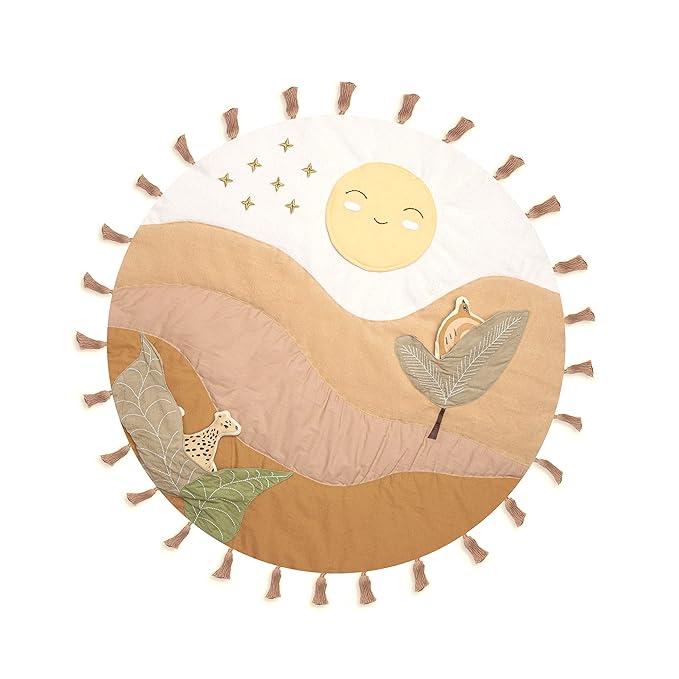 Crane Baby Activity Mat with Interactive Toys, Safari Zoo Themed Tummy Time Floor Mat, 36x36 Quilted Cotton Playmat, Infant Development Toys, Playmats for Newborn