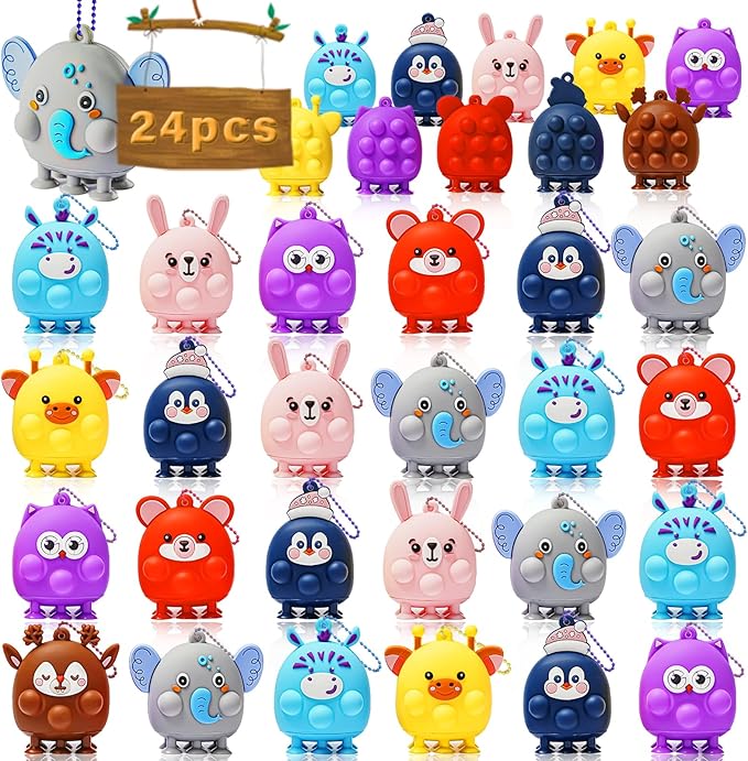 24 Pcs Party Favors for Kids, 3D Animal Pop Fidget Toys Bulk, Sensory Bath Suction Toys for Toddlers, Carnival Treasure Classroom Prizes Box Toys, Fidget Stocking Stuffers Birthday Party Gifts