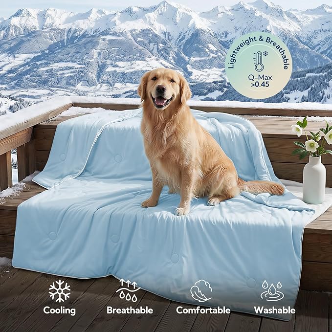 Soulbond Cooling Blanket for Extra Large Dogs - Q-MAX>0.45, Washable Cool Pet Cats Throw Blanket for Hot Weather, Self-Cooling Soft Dog Mat for Bed Crates Couch Sofa Cars(50"x60", Light Blue)
