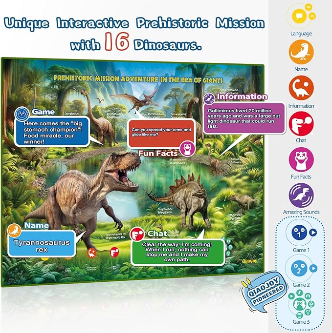 Interactive Dinosaur Toys Learning Poster, Dinosaur Talking Poster, Bilingual Dinosaur Talking Educational Children Toy with Sound Effects, Dinosaur Toys for Ages 3-12, Best Dinosaur Party Gift