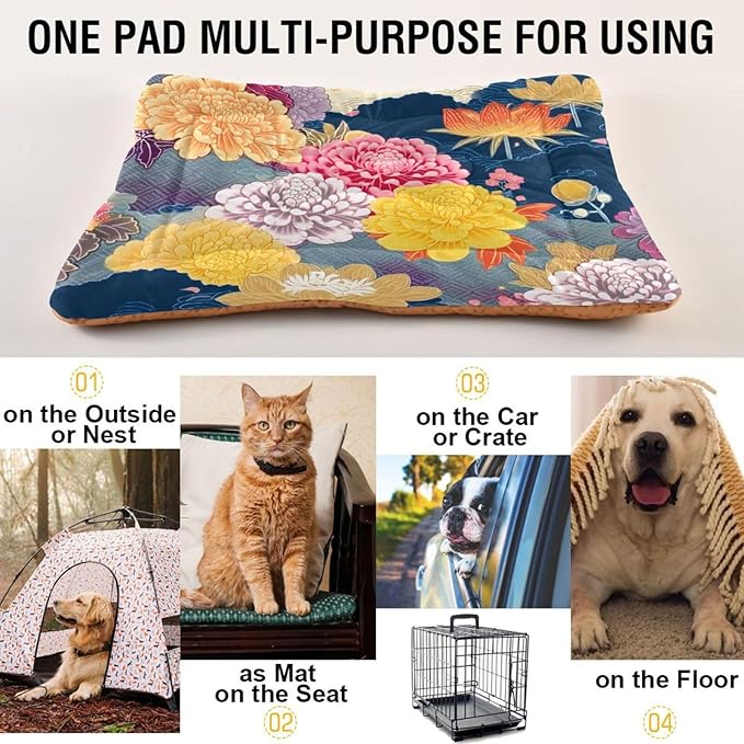 Pet Bed Flower Floral Dog Bed Mat Absorbing Non Slip Pad Pet Sleeping Mat for Small, Medium, and Large Dogs Puppy Cat 36 in x 24 in