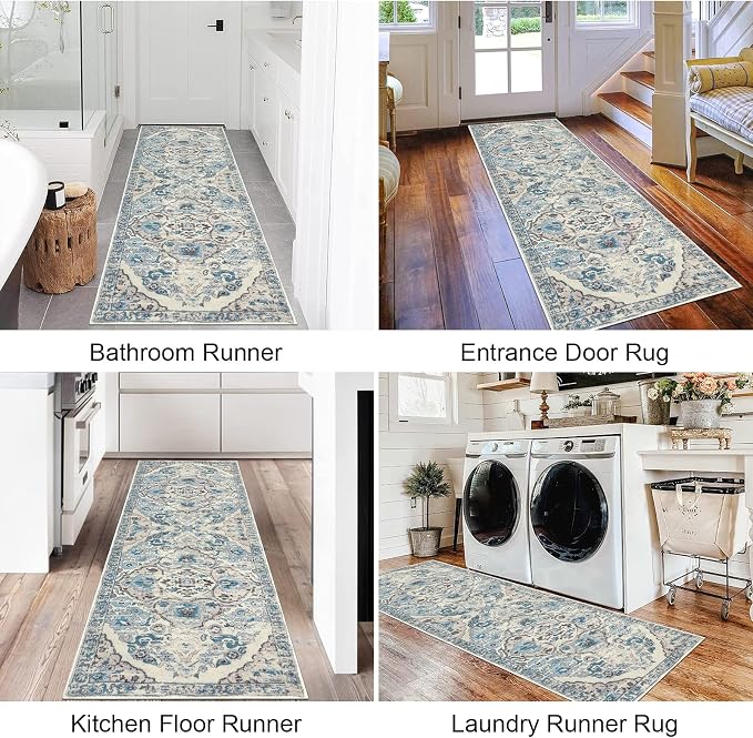 HEBE Hallway Runner Rug 2'x6' Washable Vintage Distressed Area Rugs Non Slip