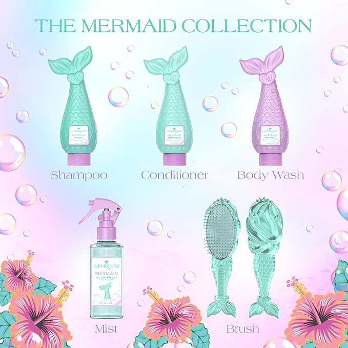 Glimmer Wish Mermaid Kids Body Wash, Gentle Cleanser and Moisturizing Sulfate Free Body Wash, Skin Care for Kids, Tropical Beach Scent, 12 Fl Oz