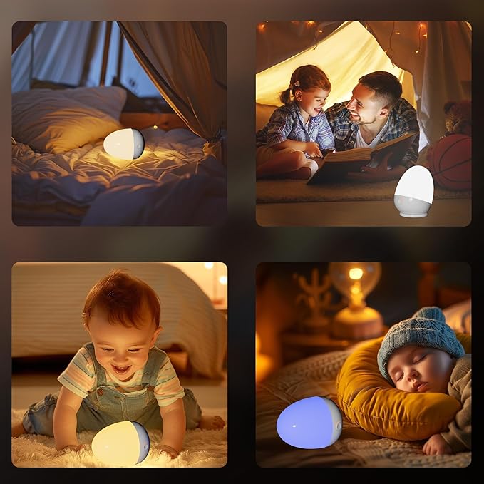 Touch Egg Night Light for Baby Nursery, Rechargeable Portable Kids Nightlight Lamp with 1-6H Feeding Timer, 3 Color Temperatures Dimmable, Ideal for New Moms of Toddlers