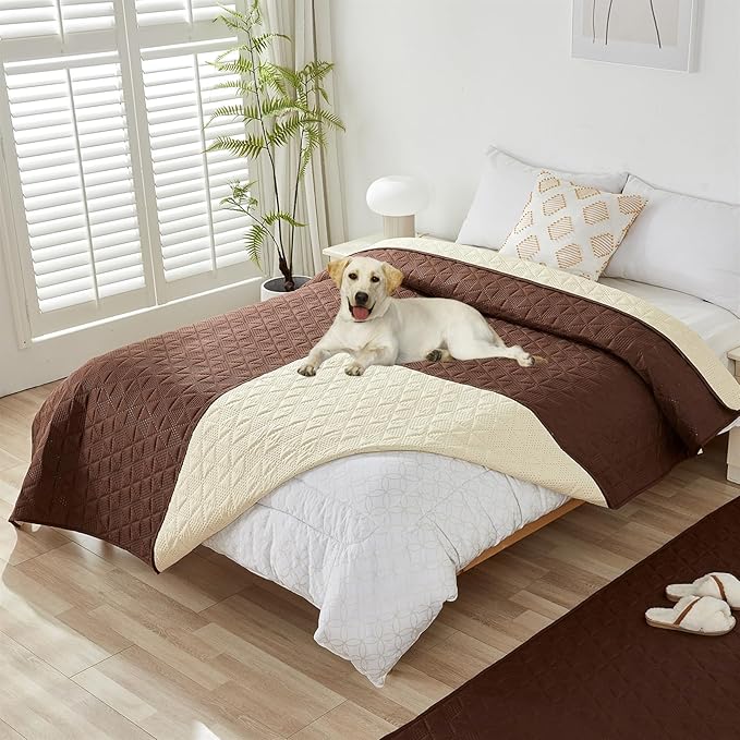 GIBZ Water Resistant Dog Bed Blanket Cover Large Anti Slip Pet Furniture Protector Washable Cat Quilted Mat for Couch, Coffee, 210x260cm