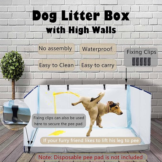 Dog Litter Box with High Walls,Pee Pad Holder Tray for Indoor Dog Potty,No Assembly,No Spill,Waterproof,Easy to Clean,Portable for Travel (Blue Star, S-23.6''Lx23.6''Wx12''H)