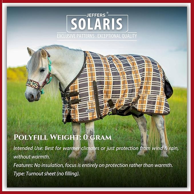 Jeffers Pony Poppins Solaris 1200 Denier Turnout Blanket Brown & Cream Plaid 54" - Waterproof, Breathable Horse Blanket with 0 gram Polyfill, No Insulation, Ideal Protection for Wind & Rain,