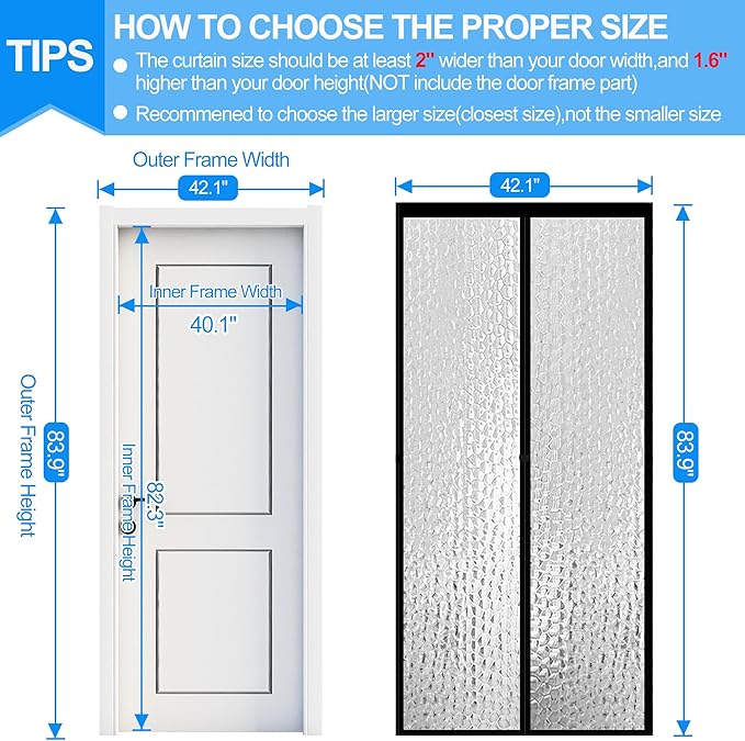 RELIANCER Magnetic Thermal Insulated Door Curtain,Waterproof EVA Door Cover,Fit Doors Size Up to 40"x82",Temperature Protection Insulated Doorway Curtain Partition,Patio Self-Closing Doors Net Screen