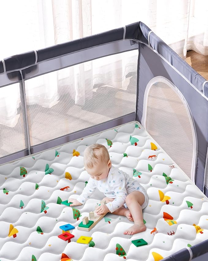 Odorless Premium Foam Baby Play Mat 79" x 59", Soft Microfiber Fabric Crawling Mat for Floor- Comfortable and Hypoallergenic, Non-Slip Cushioned Floor Playpen mat for Infants,Babies,Toddlers