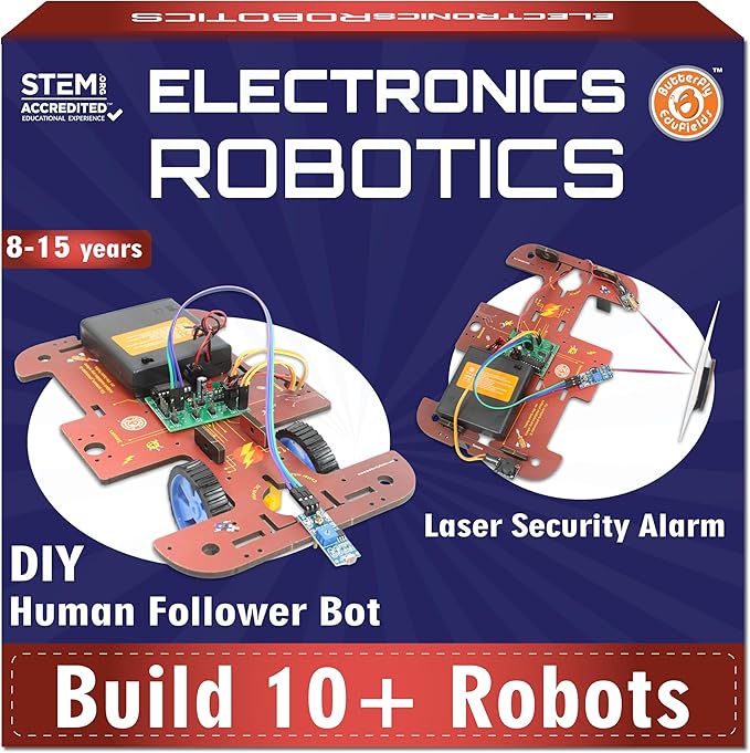 Butterfly EduFields 10-in-1 STEM Robotics Kit for Kids Ages 8-14 | Electronics & Engineering Science Kit with Circuit Board Projects | Educational Robot Building Kit