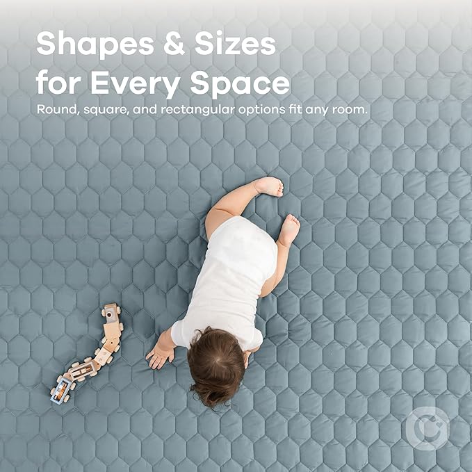 Comfy Cubs Square Kids Play Mat - 56 x 56 inches Soft Quilted Baby Floor Mat with Non-Slip Bottom - Plush Design for Toddlers' Playtime and Relaxation - Comfortable and Durable - Pacific Blue