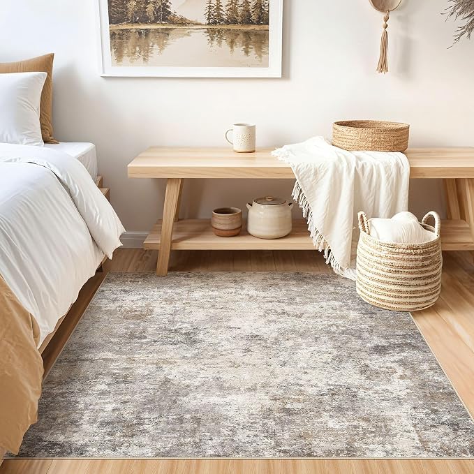 UERMEI Square Area Rugs : Washable 5x5 Neutral Modern Abstract Carpet