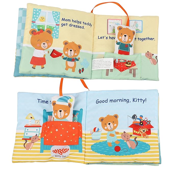 Teddy Bear Baby Toy Cloth Crinkle Books for Babies Infant Toddler, Soft Toys 0-6-12 Months Activity Tummy Time Mirror Toy, Gifts for Boys Girls Baby Shower, 1-2-3 Years Old-Morning