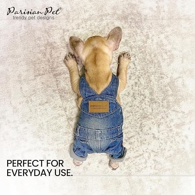 Parisian Pet Denim Overall - Blue Dog Jeans Outfit - Breathable Puppy Jumpsuit Costumes - Machine Washable Overall for Dogs - Dog Clothes for Large Dogs - XL