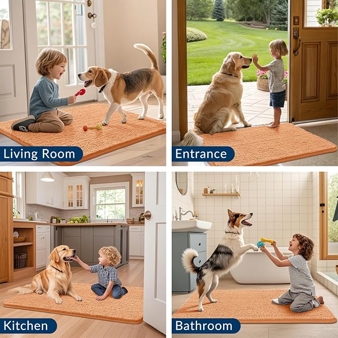 Smiry Dog Door Mat for Muddy Paws 47x24, Absorbent Dirt Trapper, Non-Slip
