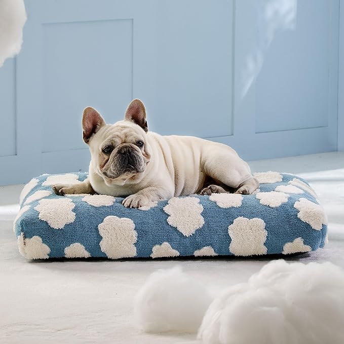LE SURE Cute Dog Beds Medium Size Dog-Thick Shredded Chopped Foam Pet Bed Indoor with Removable Washable Cover, Modern Fuzzy Plush & Anti Slip Bottom, Blue