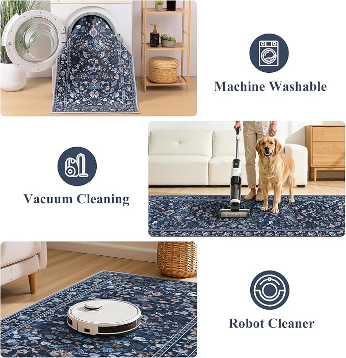 HEBE Washable Hallway Runner Rug 2'x 6' Non Slip Kitchen Rugs Runner, Low Pile