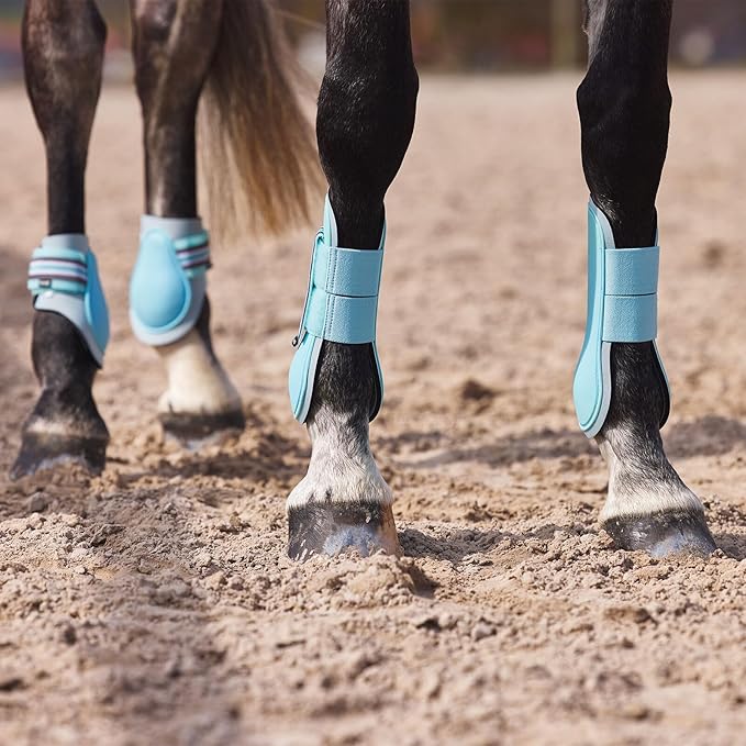 HORZE Adepto Open Front Tendon Boots | Durable Shell with Neoprene Lining - Canal Blue - Warmblood