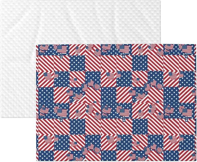 Reversible Pet Blanket for Easy Cleaning Maintenance, American Flag Plaid Pattern, Double Sided Plush Dot Design Means Double Use Between Washes for Convenience