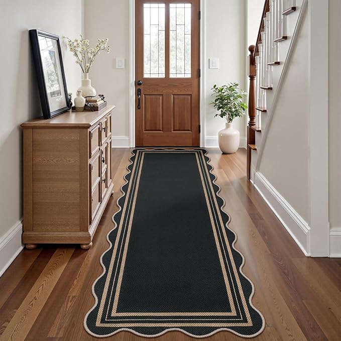 Scalloped 2.6x8 Kitchen Runner Rug, Washable Rugs