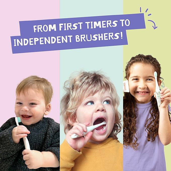 Jack N' Jill Baby & Toddler Toothbrush - 12 Months & Up, Age 2-4, Natural, Soft, Non Toxic, Cornhusk Handle, Kids Toothbrushes for Girls & Boys - Assorted Characters (4 Pack)