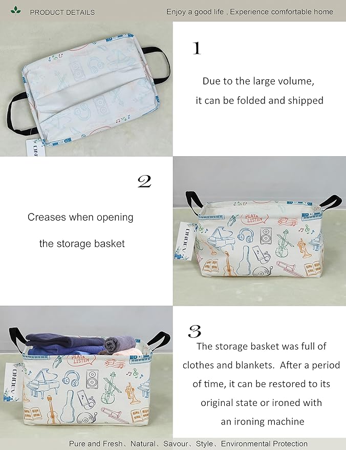 Rectangular Folding Laundry Basket,waterproof Canvas Basket,gift basket,Suitable for children's room,Clothes,Toys Storage(musical instrument)