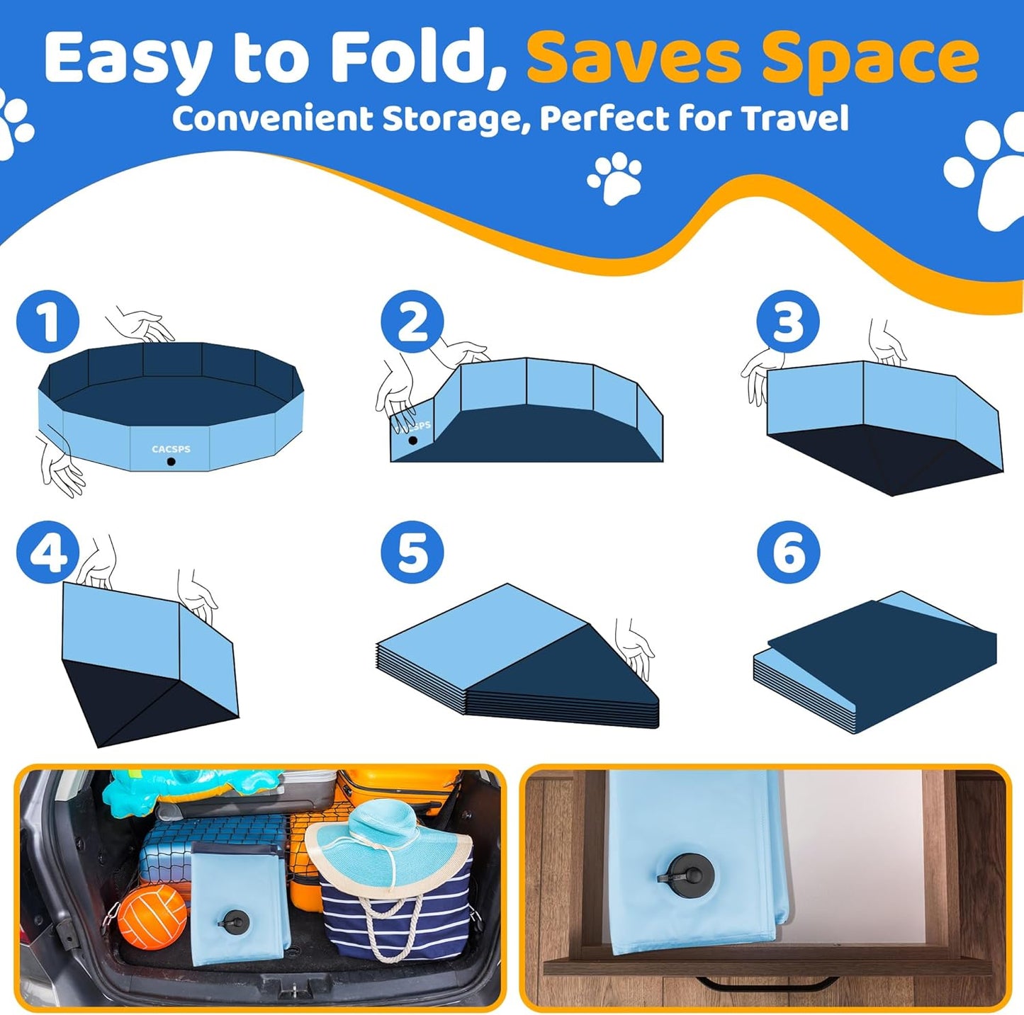 39.5" x 12" Foldable Dog Pool - Collapsible Hard Plastic Kiddie Pool for Dogs & Kids, Non-Slip Pet Bath Tub for Outdoor Backyard Use, Lightweight & Portable (Blue)