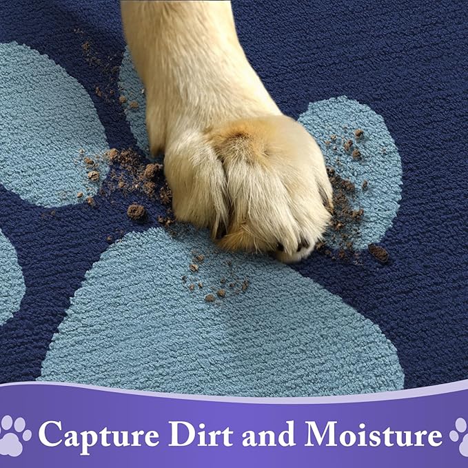 Buganda Dog Door Mat for Muddy Paws, Absorbent Dirt Trapper Non Slip Indoor Doormats, Washable Low-Profile Mat for Mud Dogs, Entryway Carpet for Inside Floor (48x30 Inches, Dark Blue)