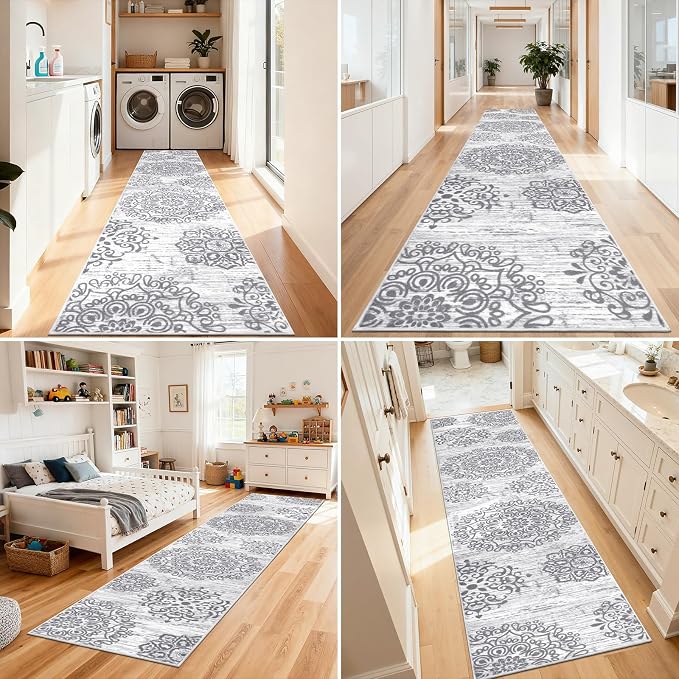 HEBE Hallway Runner Rug 3'x16' Washable Vintage Distressed Area Rugs Non Slip