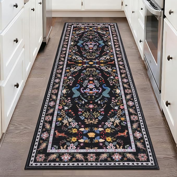 HEBE Washable Hallway Runner Rug 2'x 6' Non Slip Kitchen Rugs Runner, Low Pile