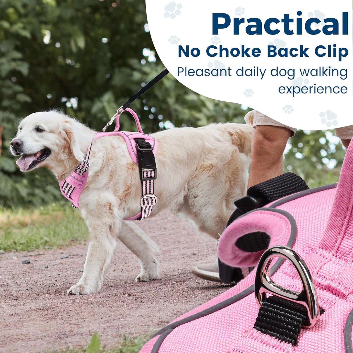 Funfox Dog Harness No Pull, Adjustable Pet Vest Harness, Super Soft Material with Vertical Handle Easy Control, Reflective Night Walking, 2 Leash Clips for Small Sized Dogs, Pink, S