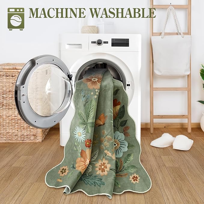 Lahome Floral Washable Runner Rug, Boho Ultra-Thin Kitchen Runners
