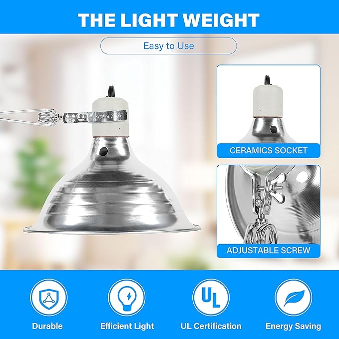 Simple Deluxe 2-Pack 75W Ceramic Reptile Heat Lamp Bulb & 150W Clamp Light with 8.5" Aluminum Reflector Combo for Amphibian Pets