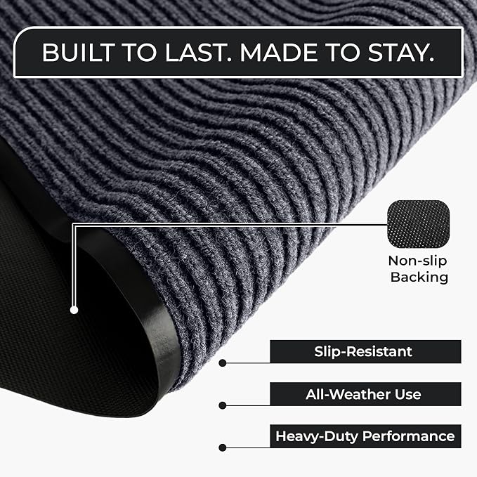 Large Door Mat 3' x 5' Grey, Heavy Duty Commercial Floor Mat, Industrial Floor