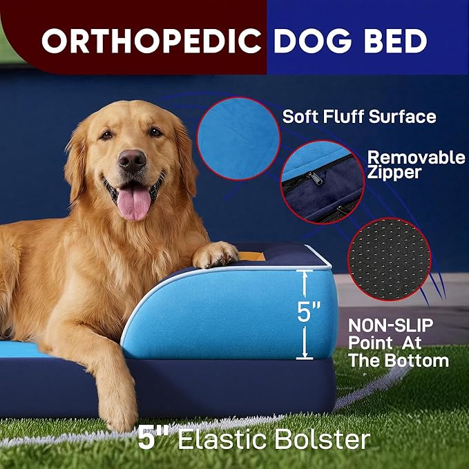 Comfort Expression Orthopedic Dog Bed for Large Dogs 36x27 Inch, Waterproof Egg Crate Foam Large Pet Bed with Removable Bolsters, Dog Couch with Washable Cover & Non-Slip Bottom, Houston