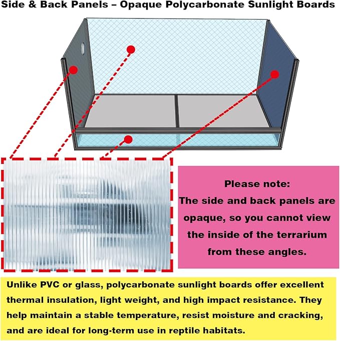50 Gallon Bearded Dragon Tank, 36"x18"x18" (3x1.5x1.5 ft) Reptile Terrarium, Medium Reptile Enclosure with Aluminum Frame, Mesh Top, Lock Doors