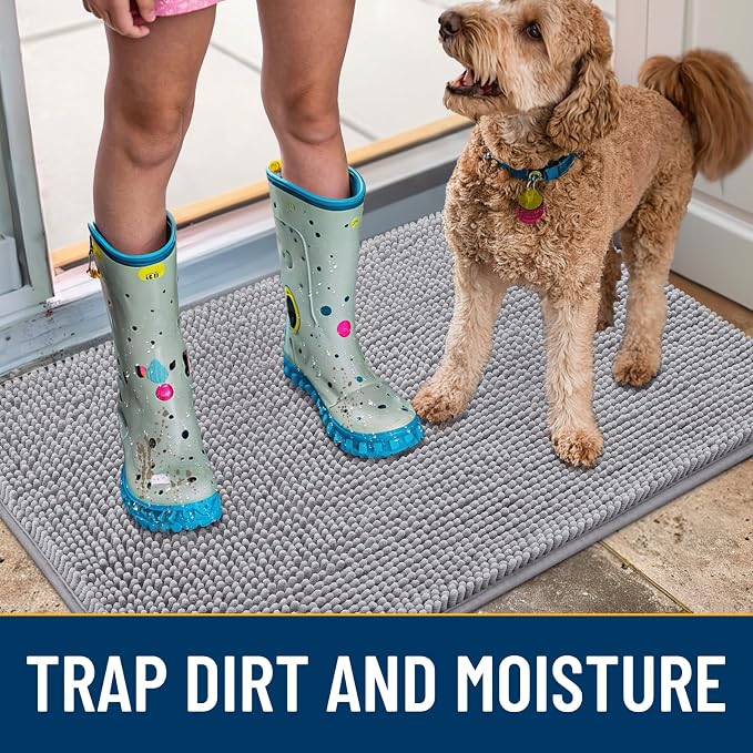 Smiry Dog Door Mat for Muddy Paws 40x32, Absorbent Dirt Trapper, Non-Slip