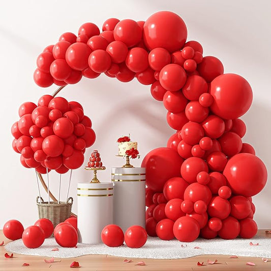 RUBFAC 129pcs Red Balloons Different Sizes 18 12 10 5 Inch for Garland Arch, Premium Latex Balloons Red Birthday Decorations Wedding Valentine's Day Baby Shower Party Decor
