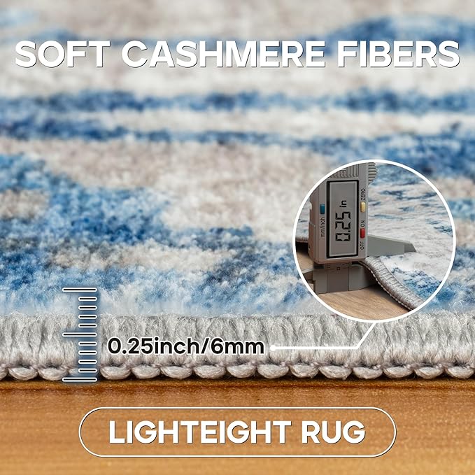 8x10 Area Rugs for Living Room Rug Washable: Modern Large Rug for Dining Room Bedroom Carpet Non Slip 8 by 10 Indoor Abstract Nursery Home Office Blue White