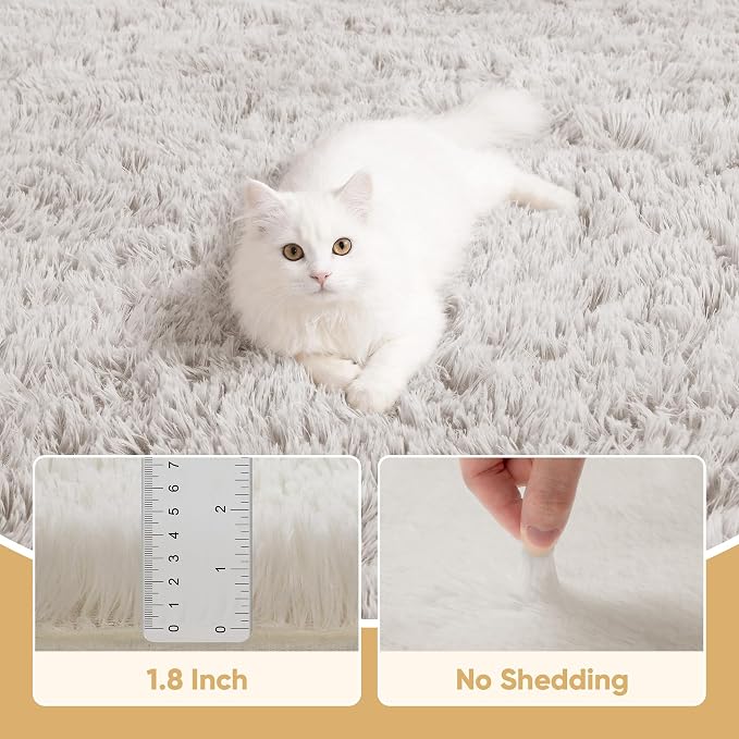 Area Rug for Living Room Bedroom: 9x12 White Soft Fluffy Shag Upgrade Non-Slip