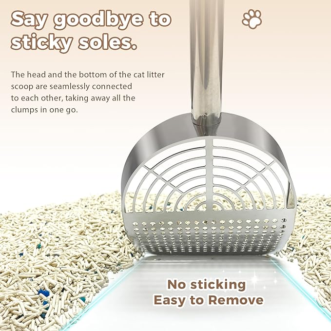 Cat Litter Scoop Deep Shovel, Detachable Long Handle Litter Scooper, Metal Cat Litter Scoop, Stainless Steel Cat Litter Scoop, Kitten Pooper Lifter, Kitty Metal Scooper with Holder Round Hole