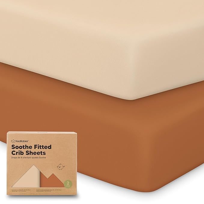 KeaBabies 2-Pack Organic Crib Sheets for Boys, Girls - 52x28 Fitted Crib Mattress Sheet Neutral, Breathable Jersey Cotton Cover for Baby Bed, Toddler Mattress, Soft & Cute Prints (Rust)