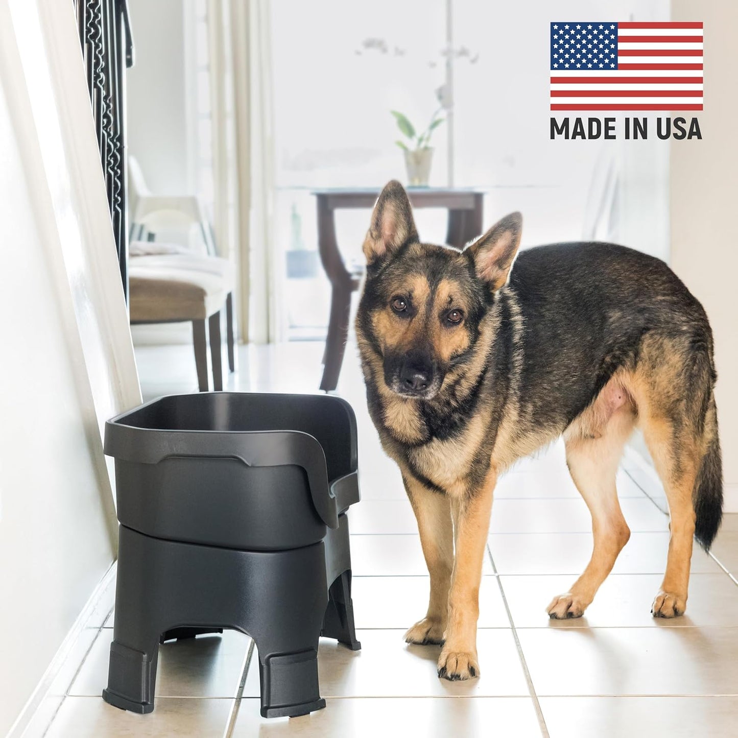 Neater Feeder Deluxe Mess Proof Dog Bowls Elevated for Large Dogs – Made in USA – No Spill Raised Dog Food Bowl Stand w/Leg Extensions – Stainless Steel Dog Food and Water Bowl Set – Black