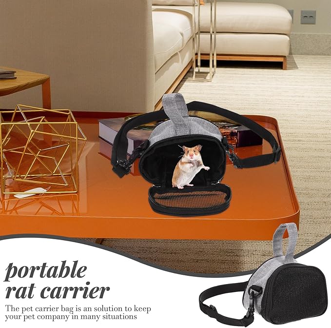 Beaupretty Oxford Cloth Hamster Carrier Bag Portable Breathable Guinea Pig and Bird Travel Carrier Small Grey for Outdoor Use