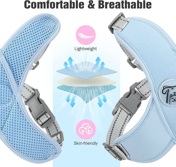 Pawaboo Small Dog Harness and Leash Set, Puppy Harness X-Frame No Pull No Choke, Dog Vest Harness Adjustable for Small Medium Sized Dogs, Soft Breathable Pet Harness for Walking Outing (L, Blue)