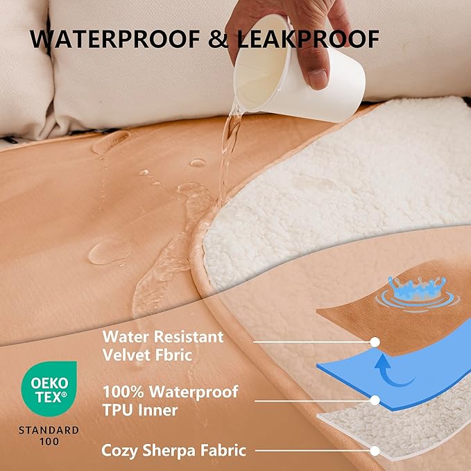 Waterproof Dog Blanket for Large Dog, Leak Proof Pet Sherpa Couch Throw Blankets for Cat, Reversible Sofa Bed Protector Machine Washable-40 x50,Orange