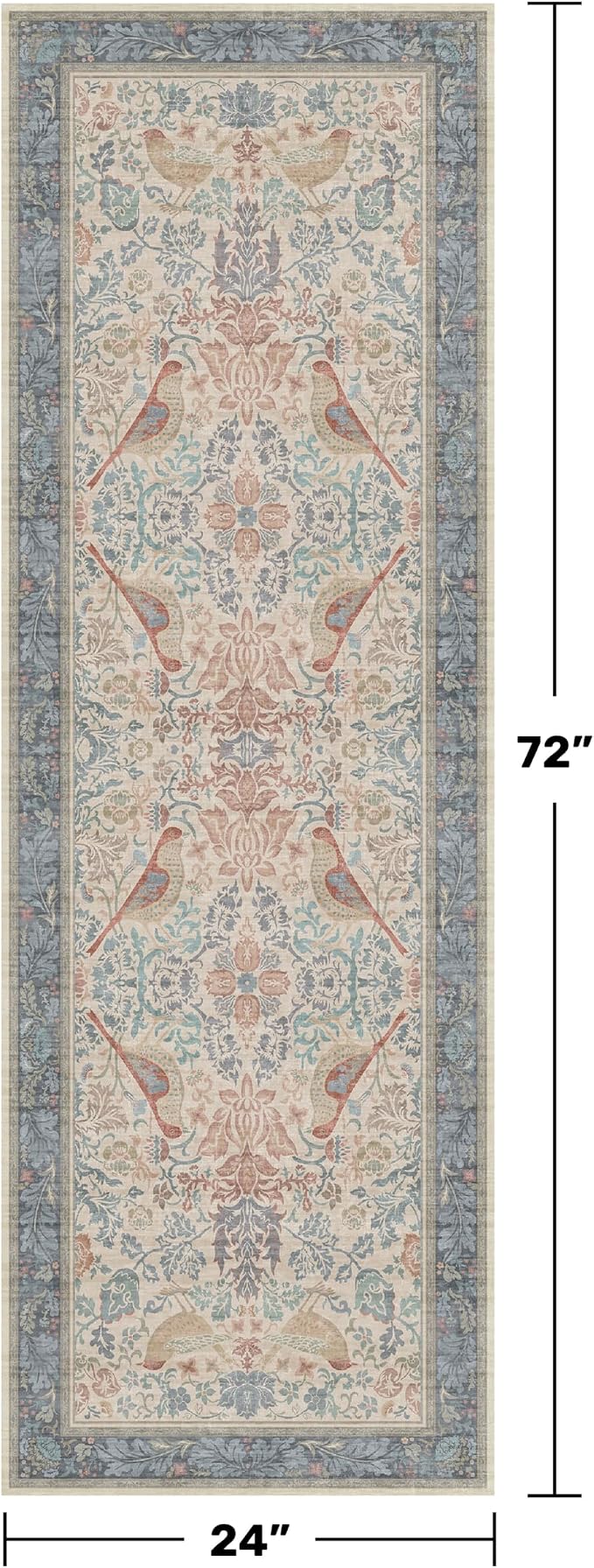 Red Blue Cream Vintage 2x6 Hallway Runner Rug